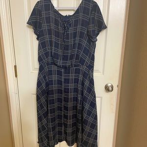 Unique Vintage brand navy plaid keyhole swing dress